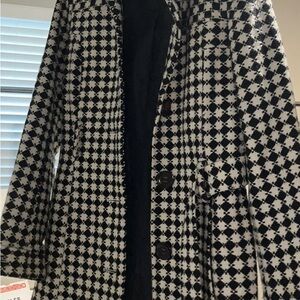 Tommy Hilfiger Black and White Houndstooth Trench Coat